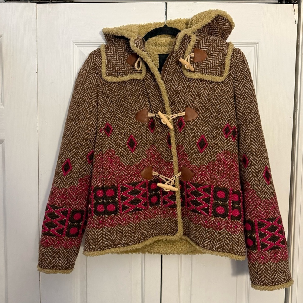 Anna Sui Wool Embroidered Art to Wear Cozy Hooded Zip Jacket 2